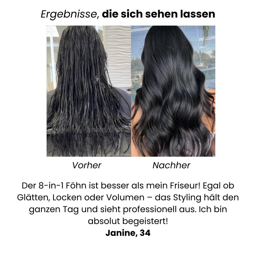 Hibella 8-in-1 hair styler: curls, straightens, blow-dry + 8 attachments