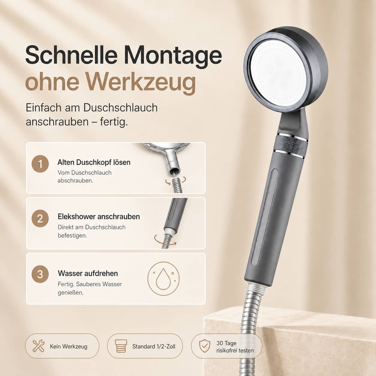 Elekshower Vitamin-C Duschfilter filtert Chlor & Kalk für weiches Duschwasser