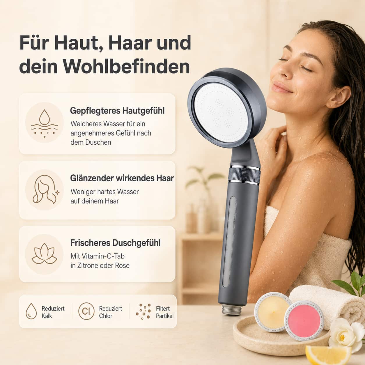 Elekshower Vitamin-C Duschfilter filtert Chlor & Kalk für weiches Duschwasser